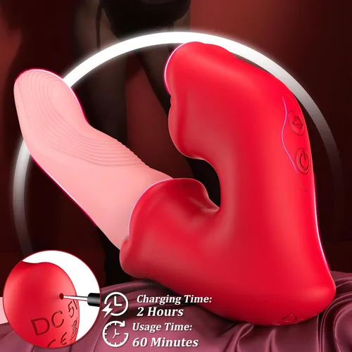Miniatura 7 de Juguetes sexuales para adultos para mujeres, consolador en forma de dedo con 10 modos de oscilación, lamer y vibración, empuje de anillo deslizante