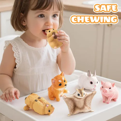 Miniatura 5 de 6 piezas de juguetes de animales para niños pequeños, juguetes sensoriales, lindas figuras de animales de granja, juguetes de mascotas de bolsillo