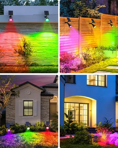 Miniatura 6 de Focos solares para exteriores, cambio de color, 7 modos/14 luces LED solares para exteriores, impermeables, RGB multicolor, luces solares