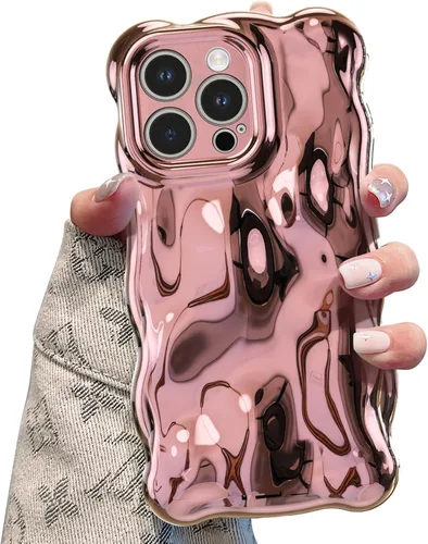 Miniatura 11 de UEEBAI Funda ondulada para iPhone 12 Pro Max, bonita cubierta plateada con forma de onda para iPhone, bonita funda estética 3D para teléfono, Blanco