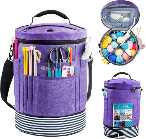 Miniatura 9 de MYBAGZING Organizador de almacenamiento de hilo expandible, bolsa de ganchillo y bolsa de hilo con cierre de cremallera, soporte de hilo para Rosa-Ⅱ