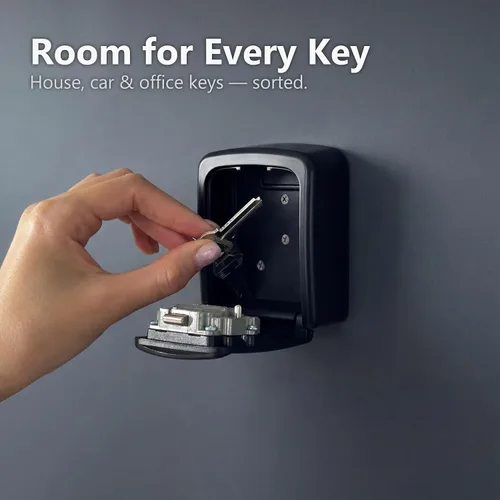 Miniatura 5 de Iron Lock® - Caja de bloqueo de llave pequeña para montaje en pared con código, para exteriores (negro) 10,000 resettable combos, no app or dead