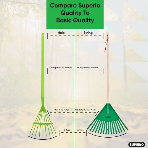 Miniatura 5 de Superio Rastrillo para niños con mango de madera dura, herramientas de jardinería y cuidado del césped para niños, barrer hojas y ordenar el jardín