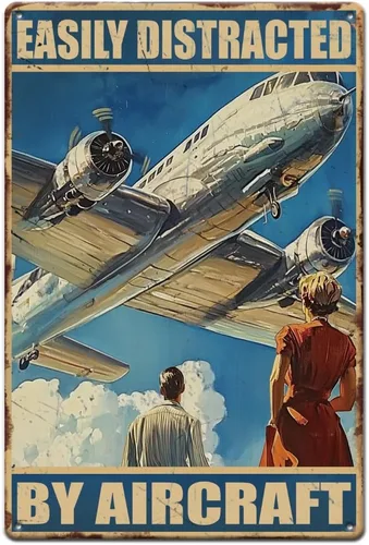 SUPERDANT Letreros divertidos de hojalata de avión, vintage, de metal, fácil de distraer por aviones, divertido cartel de pared, arte de pared