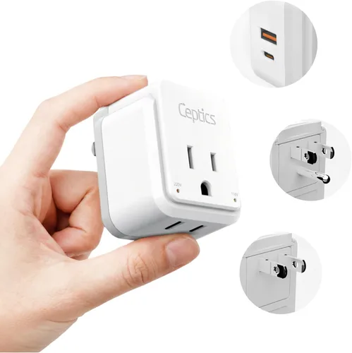 Miniatura 18 de Ceptics Adaptador de Enchufe de Corriente Internacional Juego de Viaje, 20W PD y QC, USB Dual Seguro y USB-C 3.1A - 2 Tomas de EE.UU. - Compacto