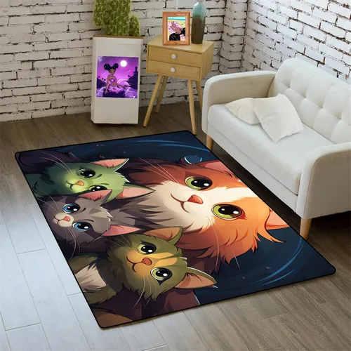 Miniatura 27 de Alfombra de gatos de dibujos animados para niñas, bonita decoración de habitación de niños, alfombra con temática de animales azules, alfombra ultra