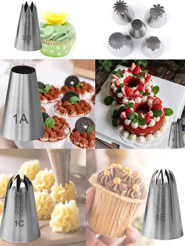 Miniatura 2 de Puntas de Glaseado Grandes, Punta de Manga Pastelera Eclair Churro Macaron Estrella Redonda para Decorar Pasteles, Cupcakes, Galletas, 5 Piezas F