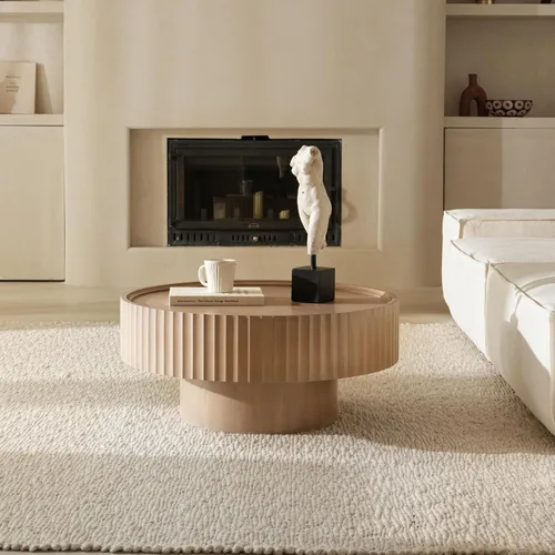 Miniatura 5 de Mesa de centro redonda, mesa moderna de sala de estar de 31.8 pulgadas con tambor estriado, mesa de centro con almacenamiento, mesas centrales