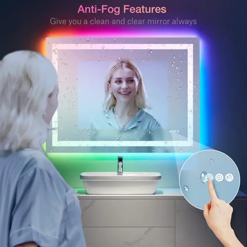 Miniatura 5 de LOAAO Espejo de Baño LED de 48"X36" con Luces, Antivaho, Regulable, Retroiluminación RGB + Iluminación Frontal, Espejo de Tocador de Baño