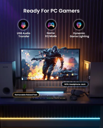 Miniatura 10 de MEREDO Barra de sonido para Smart TV 160W 3.1CH PC Gaming Barra de sonido con subwoofer RGB Iluminación Audio Sincronización Sistema de sonido