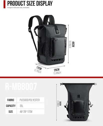 Miniatura 5 de RIDEIRON Mochila impermeable para motocicleta, bolsa seca con cierre superior enrollable para kayak, viajes, surf, canotaje, pesca, campamento Fibra
