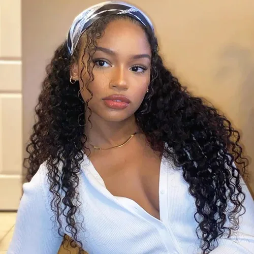 Miniatura 25 de Aiterina Peluca con Diadema de Cabello Humano Ombre con Mechas Rizado Peluca de Cabello Humano Pelugas con Diadema para Mujeres Negras Sin Encaje