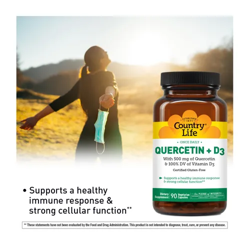 Miniatura 2 de Country Life Cápsulas de quercetina de 500 mg con vitamina D3 800 UI – Suplemento de apoyo inmunológico para adultos – Potenciadores inmunológicos