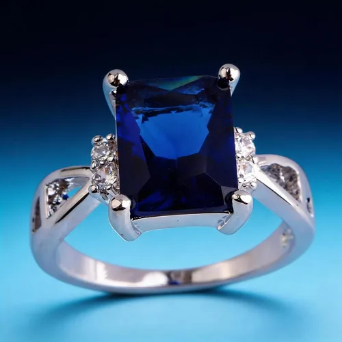Miniatura 7 de Anillo solitario chapado en plata 925 con circonita cúbica de amatista artificial para mujer