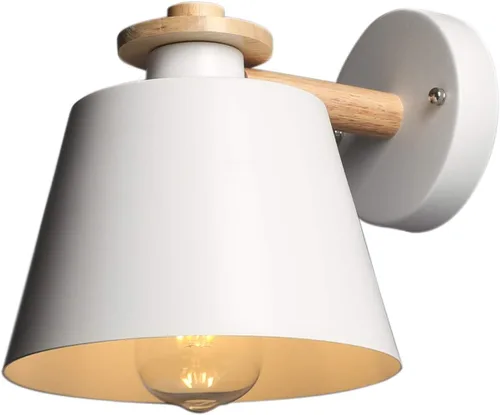 Chrasy Lámpara de pared moderna de metal blanco de madera E27 Decoración de pared lámpara de pared Vintage Aplique de iluminación para dormitorio
