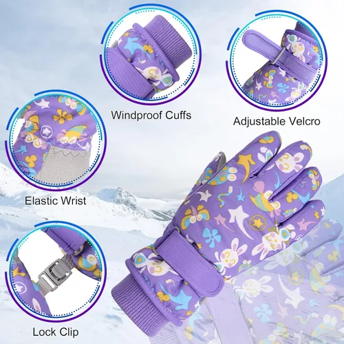 Miniatura 3 de JANGANNSA Guantes de esquí de invierno para niños y niñas, guantes de nieve para clima frío, guantes de esquí y snowboard impermeables con forro