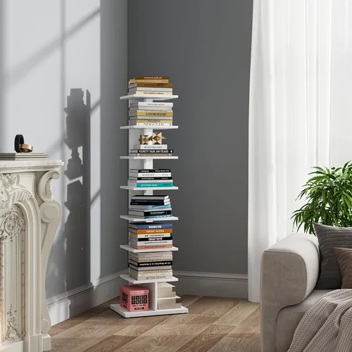 TUTOTAK - Estantería estrecha, estantería de 8 niveles, estante de libros con espacio para la columna para espacios pequeños, estante de esquina de
