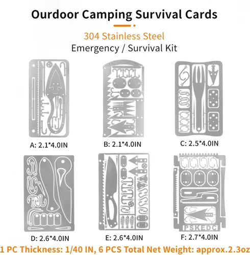 Miniatura 5 de PSKOOK Juego de 12 piezas de multiherramienta de supervivencia del tamaño de una tarjeta, herramienta de emergencia para acampar, kit EDC en tu