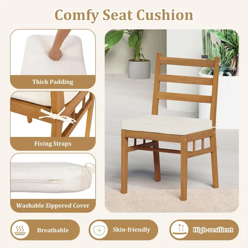 Miniatura 7 de Tangkula Juego de 4 sillas de patio de madera de acacia, sillas de comedor al aire libre con cojines de asiento acolchados, fundas lavables