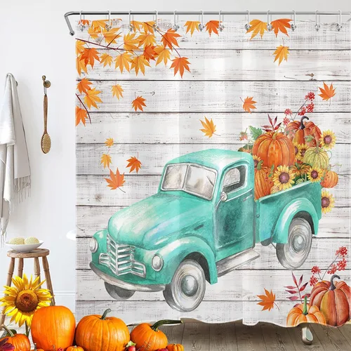 Miniatura 11 de LB Cortina de ducha de hojas de otoño, cortina de baño de hojas de eucalipto y mariposas, cortina de baño de plantas de otoño con gancho, 72 x 72
