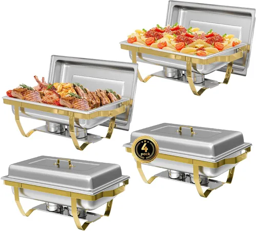 Miniatura 11 de IMACONE Juegos de Recipientes Calentadores de Buffet (Chafing Dish) de 2 Piezas, 8 Cuartos de Galón de Acero Inoxidable Rectangulares Chafers