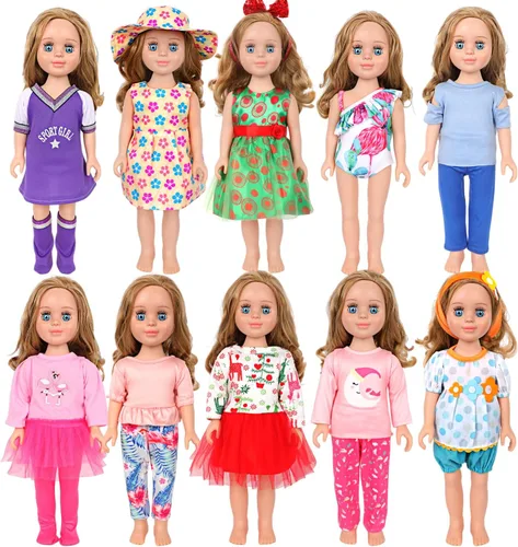 Miniatura 16 de MSYO 10 piezas de ropa de muñeca, ropa de muñeca de 18 pulgadas, ropa de muñeca de bebé, para muñecas de 16 a 18 pulgadas, vestidos florales