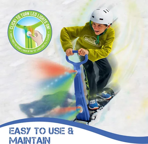 Miniatura 5 de Geospace Winter Fun - Patinete de nieve plegable, patinaje de esquí, trineo de nieve, snowboard para niños con 2 luces LED, tabla de arena portátil