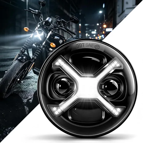 Miniatura 10 de 5.75 pulgadas Faros delanteros LED ámbar X-Style 5-3/4" LED para motocicleta con haz DRL alto/bajo Faro delantero para motocicleta Compatible