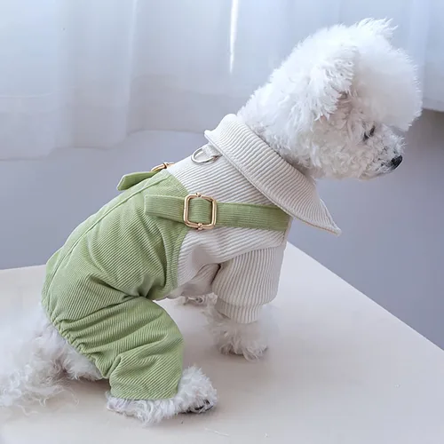 Miniatura 3 de Ropa de invierno para perros, camisas a cuadros para mascotas, elegante mono con babero para perros pequeños, lindos dibujos animados, monos