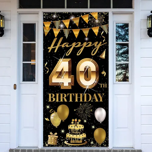 Cartel para puerta de cumpleaños número 40, decoración de feliz cumpleaños 40 para mujeres y hombres, telón de fondo de cumpleaños de 40 años,