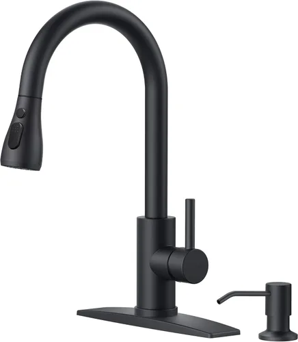 Miniatura 23 de FORIOUS Grifos de cocina con rociador desplegable, goma aceitada marrón, arco alto, mango único clásico, grifo de fregadero de acero inoxidable de 1