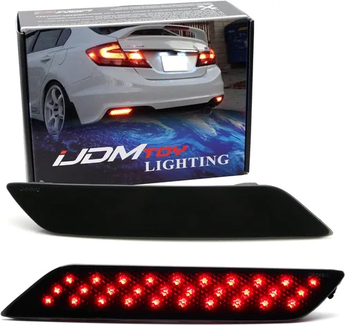 iJDMTOY Lentes ahumadas 60-SMD LED Reflector de parachoques compatibles con Honda Civic Sedan 2013-2015, funciona como faros antiniebla traseros,