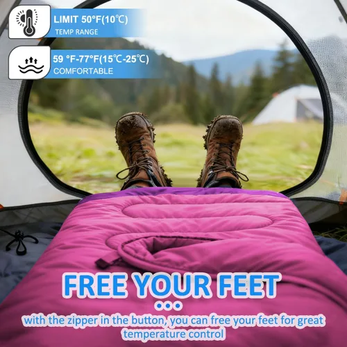 Miniatura 7 de Oaskys - Saco de dormir para acampar, para 3 estaciones, clima cálido y fresco, verano, primavera, otoño, ligero, resistente al agua, para adultos