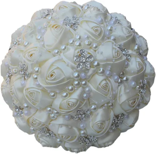 Miniatura 9 de S_SSOY Ramos artificiales hechos a mano con diamantes de imitación de perlas de seda para dama de honor, para novia, ramo de boda con flor