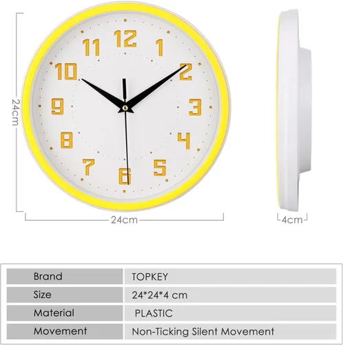 Miniatura 5 de Topkey Reloj de pared redondo silencioso para cocina, estilo moderno, sin tictac, decorativo, para dormitorio, oficina, estudio, cocina, reloj