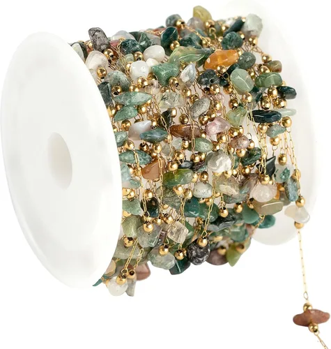 Miniatura 15 de UMAOKANG Cadena a granel de cuentas de piedra natural de 4 yardas para hacer joyas, rollo de cadena de clip de acero inoxidable chapado en oro