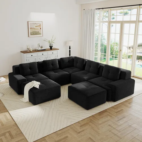 Miniatura 39 de Sofás modulares sin hueso de 152.8 pulgadas para sala de estar, sofá modular con diván en forma de L, cómodo asiento profundo tapizado de tela