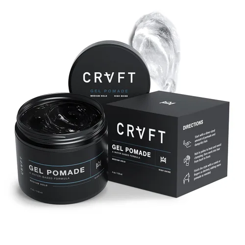 CRVFT - Pomada de gel de 4 onzas, alto brillo/fijación media, a base de agua/soluble en agua, ideal para cabello corto/medio fino/grueso, para un
