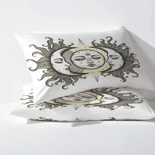 Miniatura 3 de Juego de sábanas de sol y luna tamaño individual, sábanas estéticas, sábanas y fundas de almohada estampadas de 3 piezas, sábana bajera ajustable