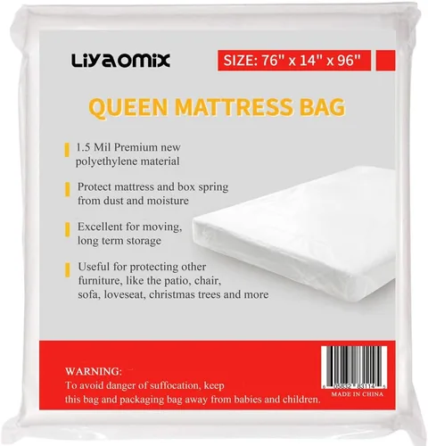 Miniatura 12 de Paquete de 2 bolsas de colchón Queen para mudanza y almacenamiento, 0.059 in, 76 x 96 pulgadas, fundas de colchón de plástico transparente