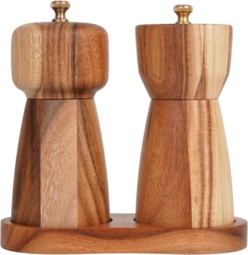 Miniatura 9 de Molinillo de pimienta, molinillo de pimienta con acero inoxidable ajustable, madera de acacia, 5.5 in de altura, diámetro inferior: 2.4 in