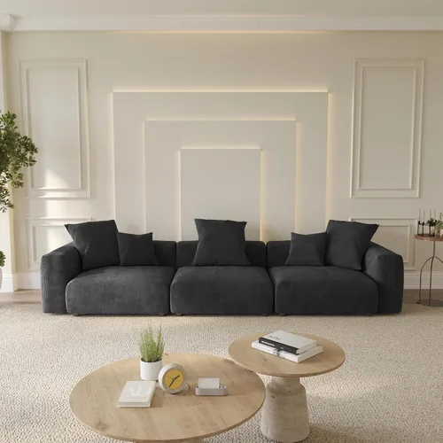 Miniatura 37 de WJShome Cloud Couch Sofá Seccional Modular, Sofá en Forma de L de 102 pulgadas con Otomana, Sofá de Pana Beige de 3 Asientos, Sofá Seccional