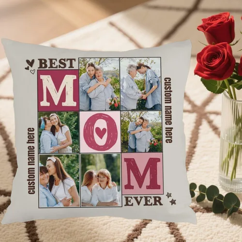 Miniatura 5 de Personalized Pillow Cover Combining 6 Images and Text for Mom, Cozy Throw Cushion Ideal as a Heartfelt Gift for Family Holidays Special Occasions or