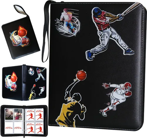 Carpeta de Tarjetas Deportivas de Gran Capacidad con 4 Bolsillos y 50 Fundas, Se Adapta a 400 Tarjetas, Perfecta para Béisbol, Fútbol, Baloncesto,