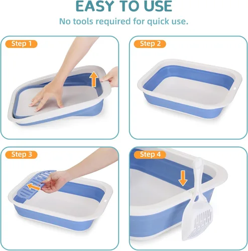 Miniatura 4 de ShineMe - Caja de arena plegable para gatitos, caja de arena pequeña para gatos con pala y bolsa de arena, impermeable, antisalpicaduras para gatos
