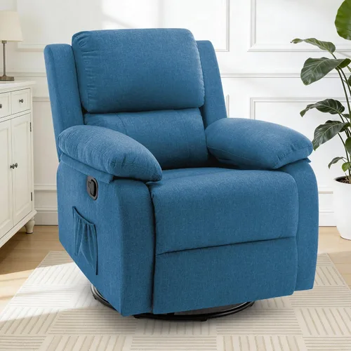 Miniatura 11 de Korser Silla reclinable, silla mecedora giratoria 360 grados para adultos, mecedora pequeña para espacios pequeños, tapizada de tela, reclinable