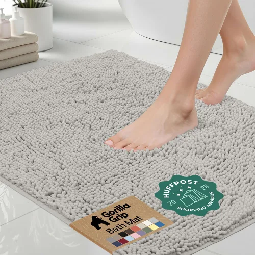 Miniatura 27 de Gorilla Grip - Tapete de baño afelpado, absorbente, peludo, de felpilla, para base de inodoro cuadrada, reverso de goma, suave, de microfibra, claro