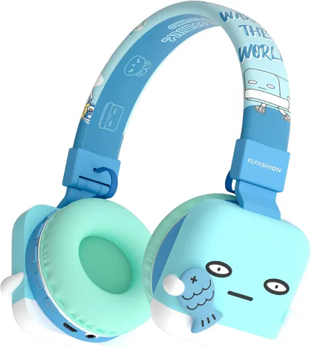 Auriculares Bluetooth para niños, límite de volumen de 85 dB, ultra suaves sobre la oreja, micrófono incorporado, plegables, diseño de animales de