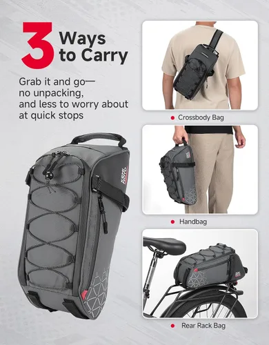 Miniatura 5 de KEMIMOTO Bolsa trasera para bicicleta – Bolsas de PVC resistentes al agua de 8 L para portabicicletas, alforja para maletero de bicicleta para Gris