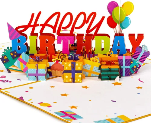 Paper Love Tarjeta desplegable de feliz cumpleaños, para adultos y niños, cubierta de 5 x 7 pulgadas, incluye sobre y etiqueta de notas (cumpleaños